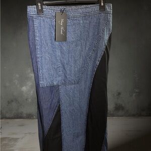 Stylish Denim and Black Maxi Skirt